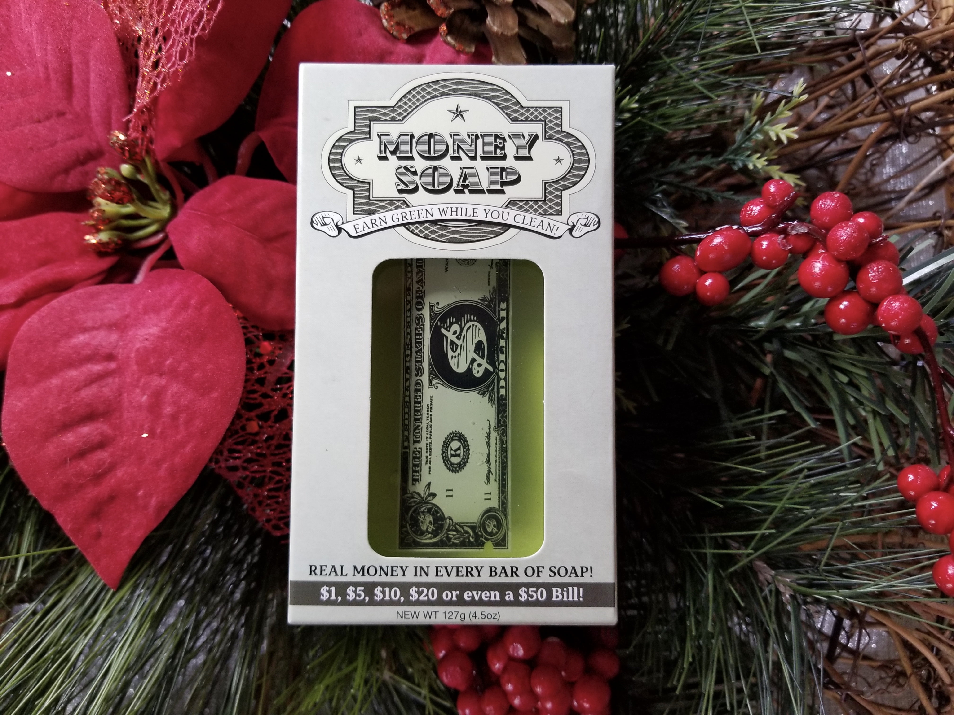 Merry Christmas Tree Money Soap Real Cash in Every Bar (Set of 2)