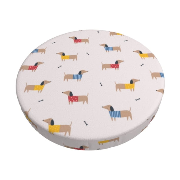 Disketp Dachshund Dog Puppy Funda Redonda para Taburete, Funda de Cojín para Silla de Bar Suave y Elástica-12 inch