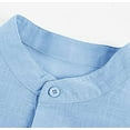 thumbnail image 6 of Lovskoo Shirts for Men Cotton and Linen Band Collar Short Sleeve Solid Color Vintage Shirt Summer Casual Shirt Beach Shirt Vacation Beach Summer Tops Sky Blue, 6 of 9