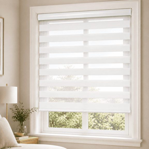 01- White ( Cordless ) 20"W x 72"H Cordless Zebra Roller Window Blinds