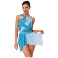 thumbnail image 2 of dPois Robe de Danse Sans Manches Irrégulière pour Femmes Justaucorps de Ballet Patinage Artistique Robe de Danse Moderne Bleu Clair P, 2 of 7