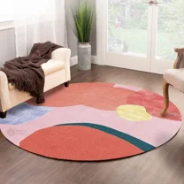 8x8, 7x7, Pink area rug, Tufted carpet, Geometric wool, 6x6, 5x5, Rugs for Living, Bed, room