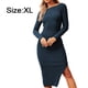 thumbnail image 2 of Vestido tipo suéter con cuello en V para mujer Vestido casual de manga larga con rosca y abertura en la parte delantera y trasera - Azul, XL, 2 of 6