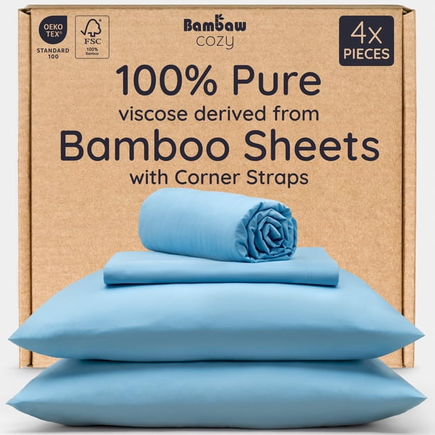 Juego de Sábanas Ajustables Bambaw King con Bolsillo Profundo de 40 cm de Bambú Refrescante