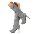 thumbnail image 3 of UngA Mid Calf Womens Boots Slip-on Flat Chelsea Boots Women Ladies Fall Slip On Wide Boots Women Grey,Size 7, 3 of 7