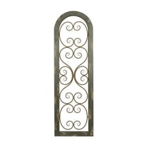 DecMode Brown Rustic Wood Scrollwork Pattern with Arched Frame Wall Décor, 15"W x 48"H