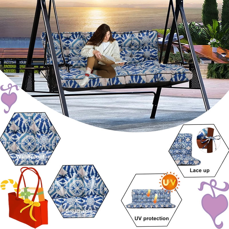 XXLYY Porch Swing Cushions, Waterproof Swing Replacement Cushions with Backrest and Ties, Garden Bench Seat Cushion, Outdoor Porch Patio Swing Non-Slip Chairs Pad