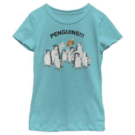 Girl's Avatar: The Last Airbender Aang and Penguins  Graphic Tee Tahiti Blue X Large