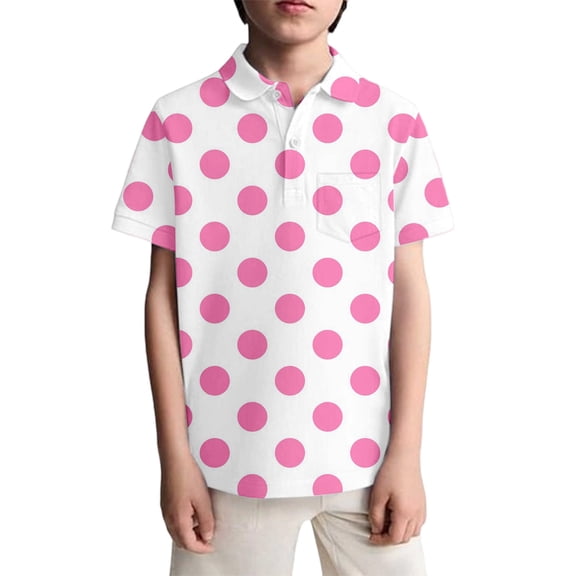 SUYIDA Stylish Boys Casual Short Sleeve Polka Print Shirt Comfortable Daily Wear Top For Kids Childrens Apparel Light Pink,7-8 Years