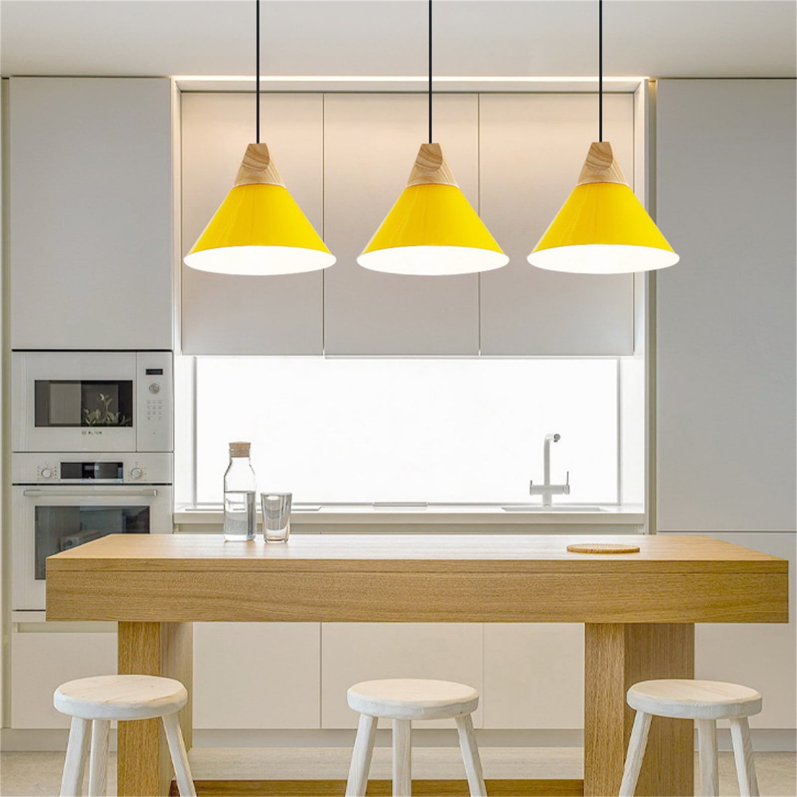 JLOWCO Led Hanging Lights with Plug in Cord,modern Pendant Lights Kitchen Island Lighting Yellow Light Fixture Dining Room (LED Bulb Include)