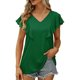 thumbnail image 1 of Gibobby Playera de Verano para Mujer Camisetas manga corta con volantes para mujer, camisetas holgadas tamaño con cuello en V a la moda, blusas casuales(Verde,CH), 1 of 5