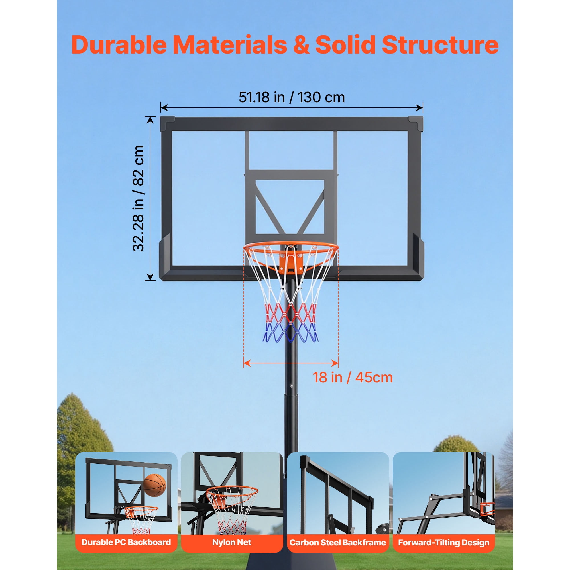 KFFKFF Portable Basketball Hoop with Adjustable Height Outdoor – 10 ft, 85 lbs