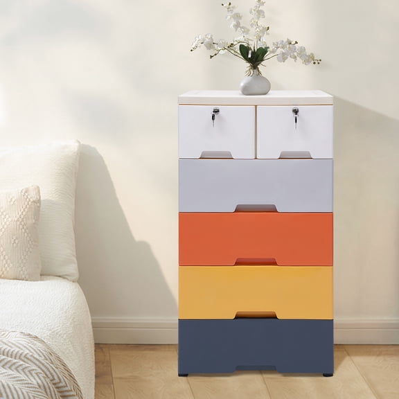 5-tier Multicolor Storage Cabinet 6 Drawers Closet Drawers Tall Dresser Organizer for Clothes Playroom Bedroom Furniture