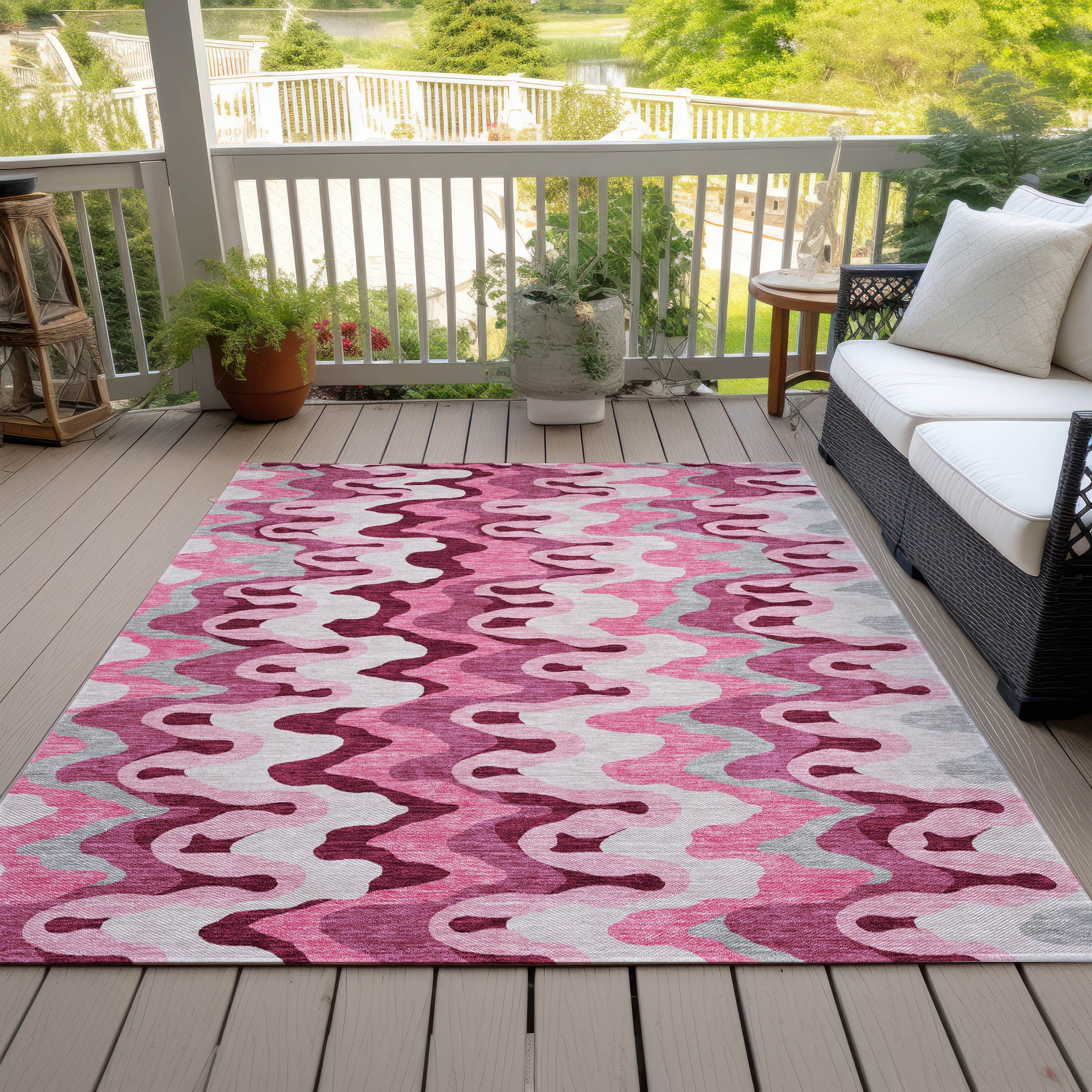 Addison Rugs Chantille Indoor/Outdoor Transitional Waves Blush Washable Rectangle Rug, 9' x 12'