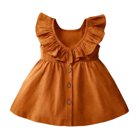 Edvintorg Girls Dresses Cute Ruffle Hem Sleeveless Loose Fit Casual Princess Dress Kids Clothes Girls Size 0-6