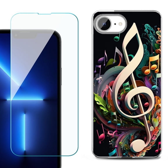 Phone Case for iPhone 17e, with Screen Protector, by OneToughShield - Music Notes Colorful