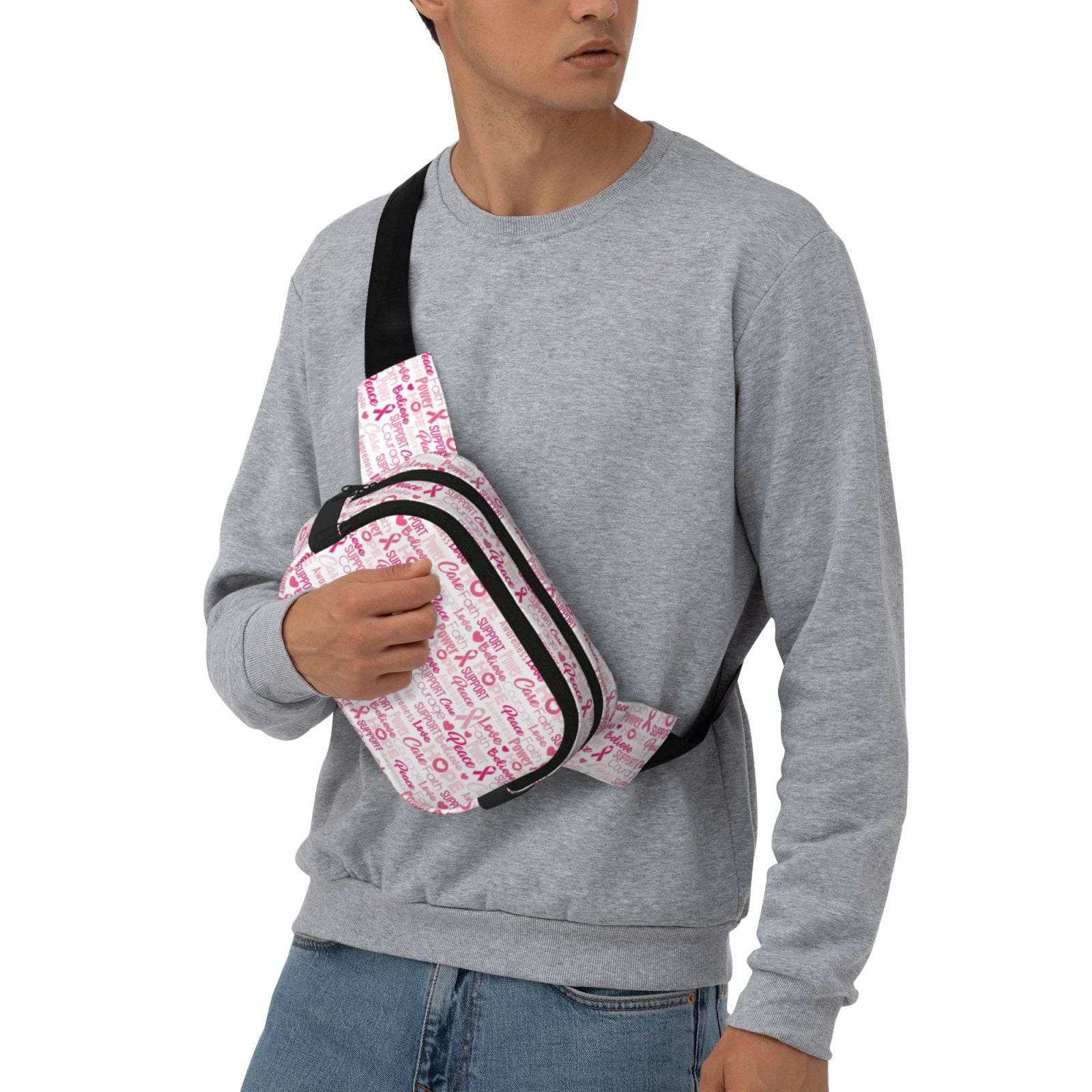 Picia Breast Cancer Ribbons Awareness Print Square Double-Layer Waist Bag Mini Adjustable Waist Belt Bag Exercise Running Travel Hiking