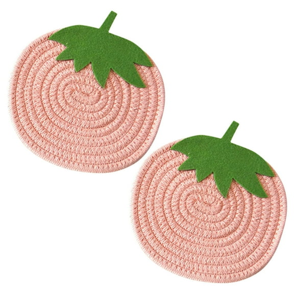 2pcs Cute Strawberry Shape Place Mats Wear-resistant Woven Placemat Home Cutlery Mat Woven Coasters