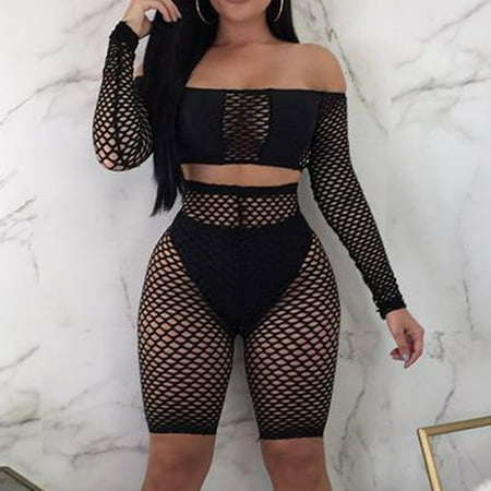 Black Swimwear Cover (2Pcs Cover Beach Clothes Women Sexy Summer Lace Fishnet Bikini Cover Up Swimwear Bathing Suit Beach Black)