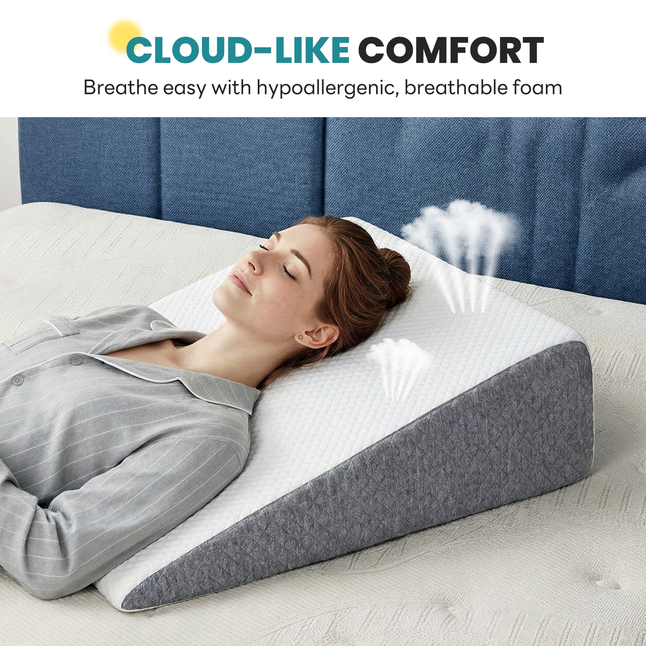 EDX Bed Wedge Pillow, Foam Bed Pillow with Washable Cover for Sleep Apnea, Acid Reflux, and Back Pain Relief, Leg Elevation, Incline Cushion for Sleeping (Standard Width 7.5" Height)