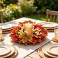 thumbnail image 3 of Artificial Maple Leaves and Berries Candle Rings, 11" Wide Autumn Wreaths, Fall Candle Holders, Farmhouse Thanksgiving Candle Holder Wreaths, Wedding Centerpiece Table Door, Halloween Decoration, 3 of 6
