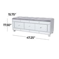 thumbnail image 3 of DecMode Velvet Mirrored 3 Drawer Storage Bench with Upholstered Seat, Gray, 3 of 16