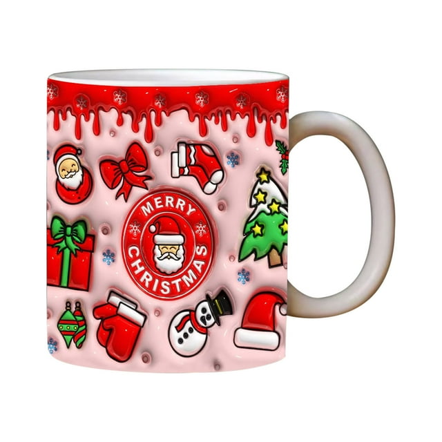 Taza navideña inflada con diseño de muñeco de nieve, taza de Papá Noel inflada de 15 oz y 11 oz.