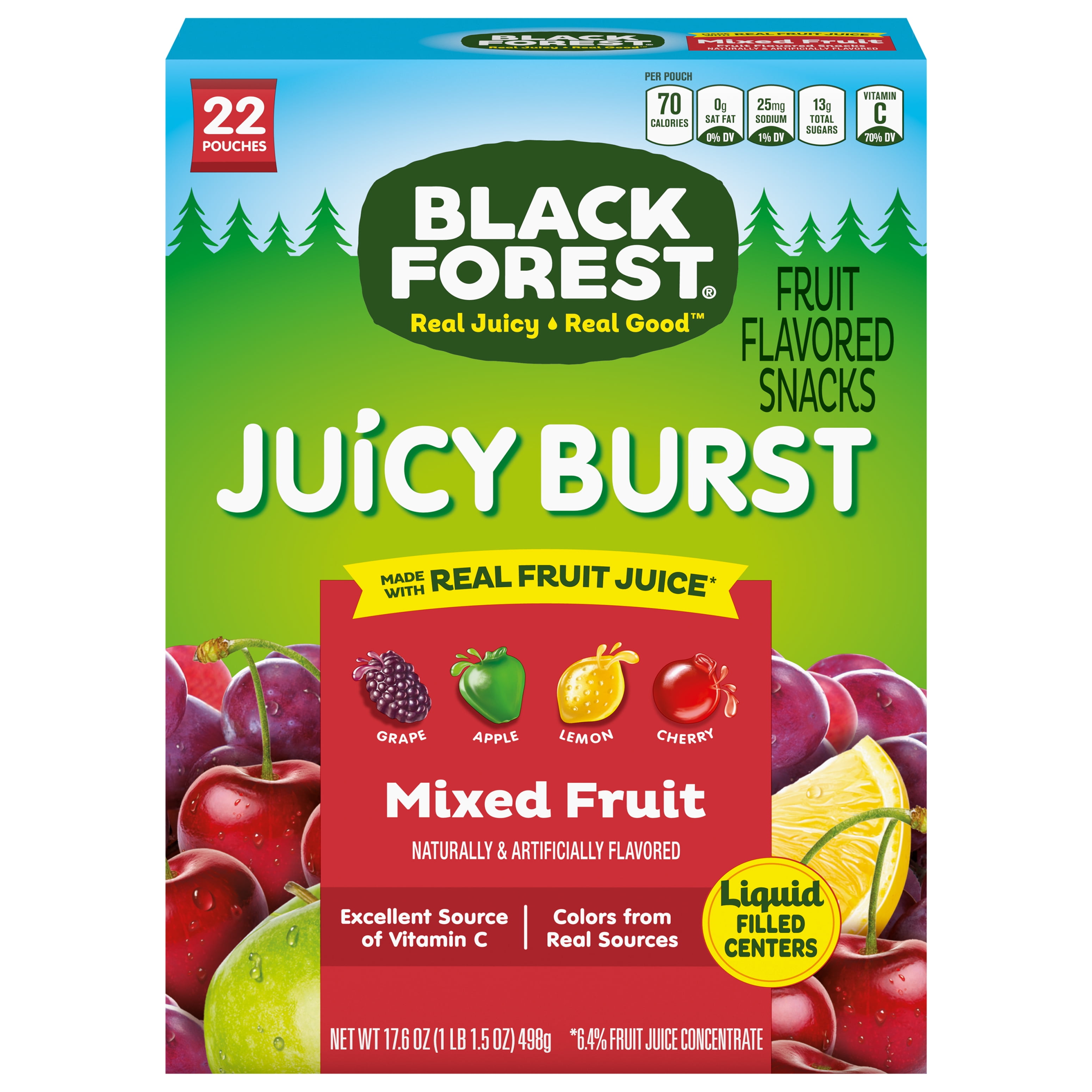 Black Forest Fruit Flavored Snacks Juicy Burst, Mixed Fruit, 17.6 oz Box, 22 Ct