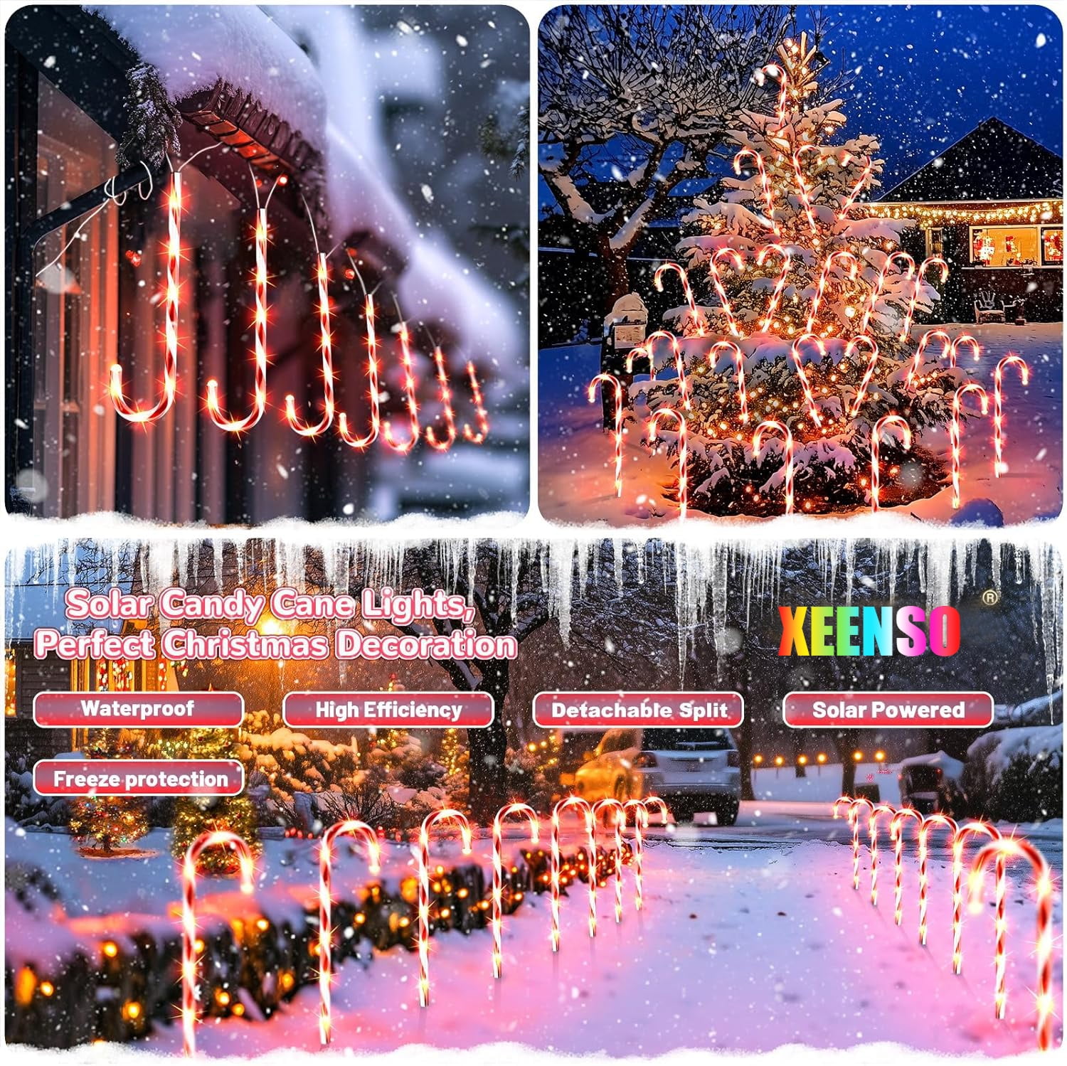 XEENSO 12 Pack Solar Christmas Candy Cane Lights, 8 Modes, Waterproof Outdoor Decorative Lights for Christmas Party Yard Garage Decor