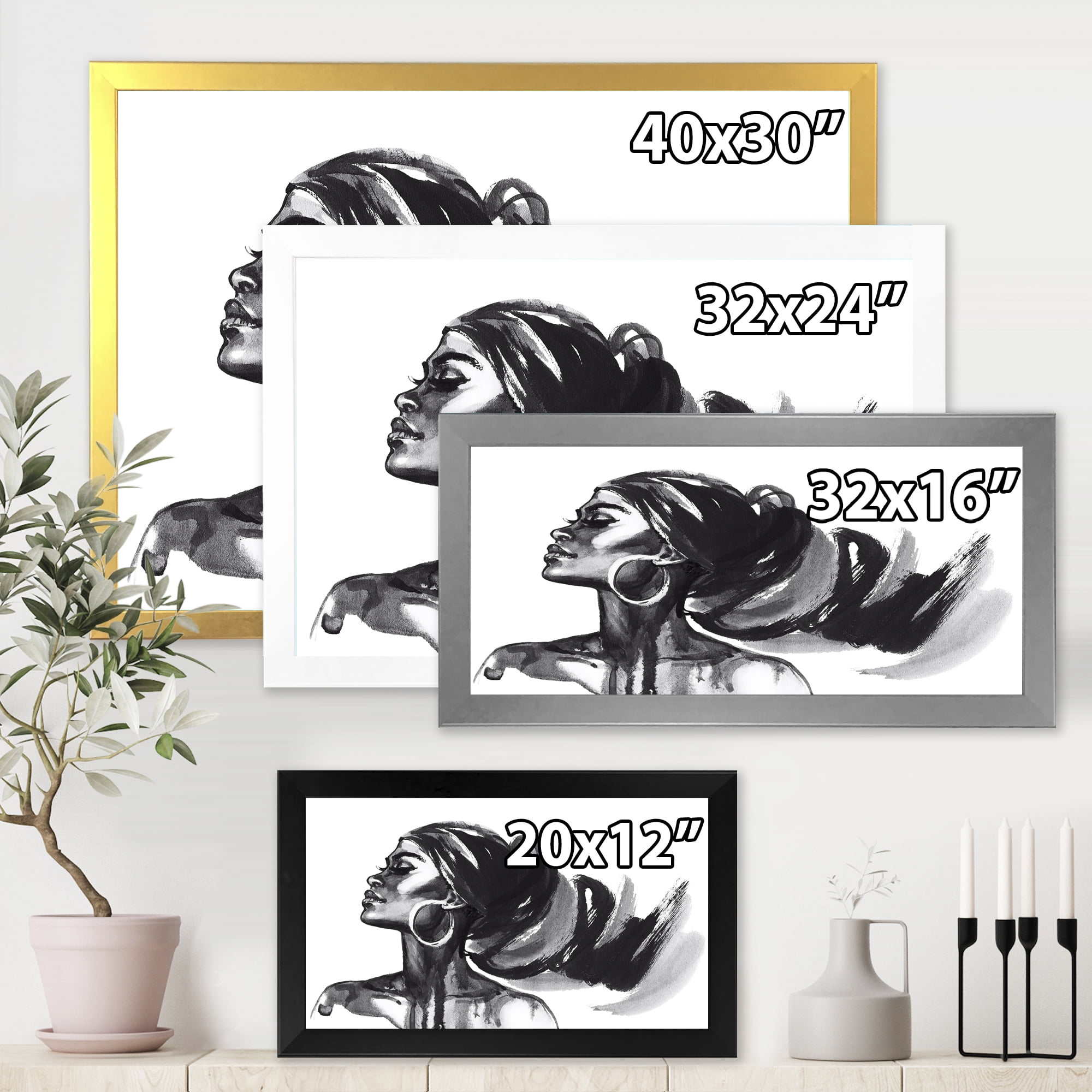 Designart 'Black and White Portrait of African American Woman IV' Modern Framed Art Print
