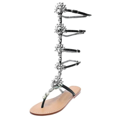 

Cathalem Fashion Women s Flat Bottomed Pin Toe Rhinestone Buckle Roman Sandals Black 37