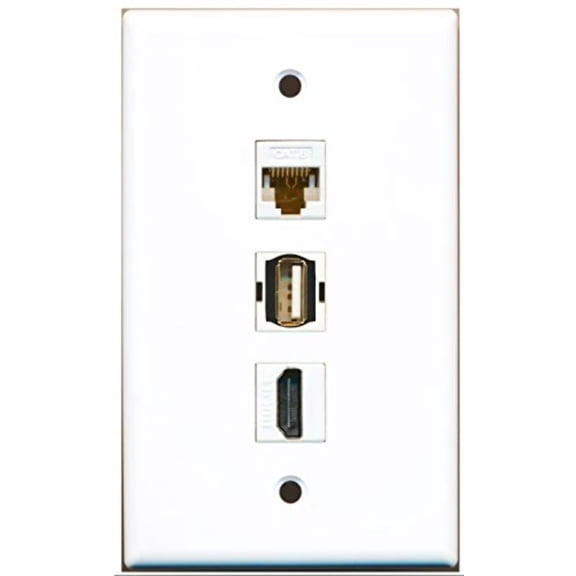 RiteAV - 1 Port HDMI and 1 Port USB A-A and 1 Port Cat6 Ethernet White Wall Plate