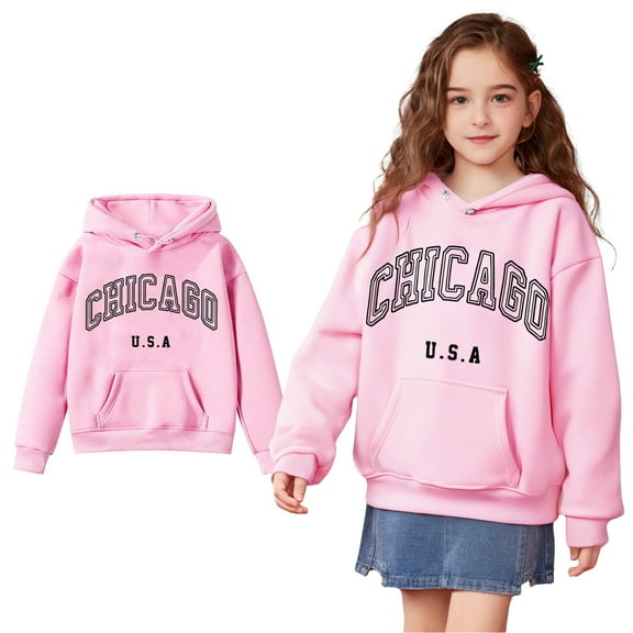 Kids Hoodies Boys Kids Chicago City Letter Print Hoodie Long Sleeve Pullover Tops Fall Clothes Girls Clothes 5-6 Years Kids Clothes