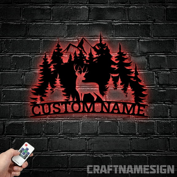 Craftnamesign Custom Deer Hunting Metal LED Light, Custom Hunter Name Sign, Antler Cabin Decoration