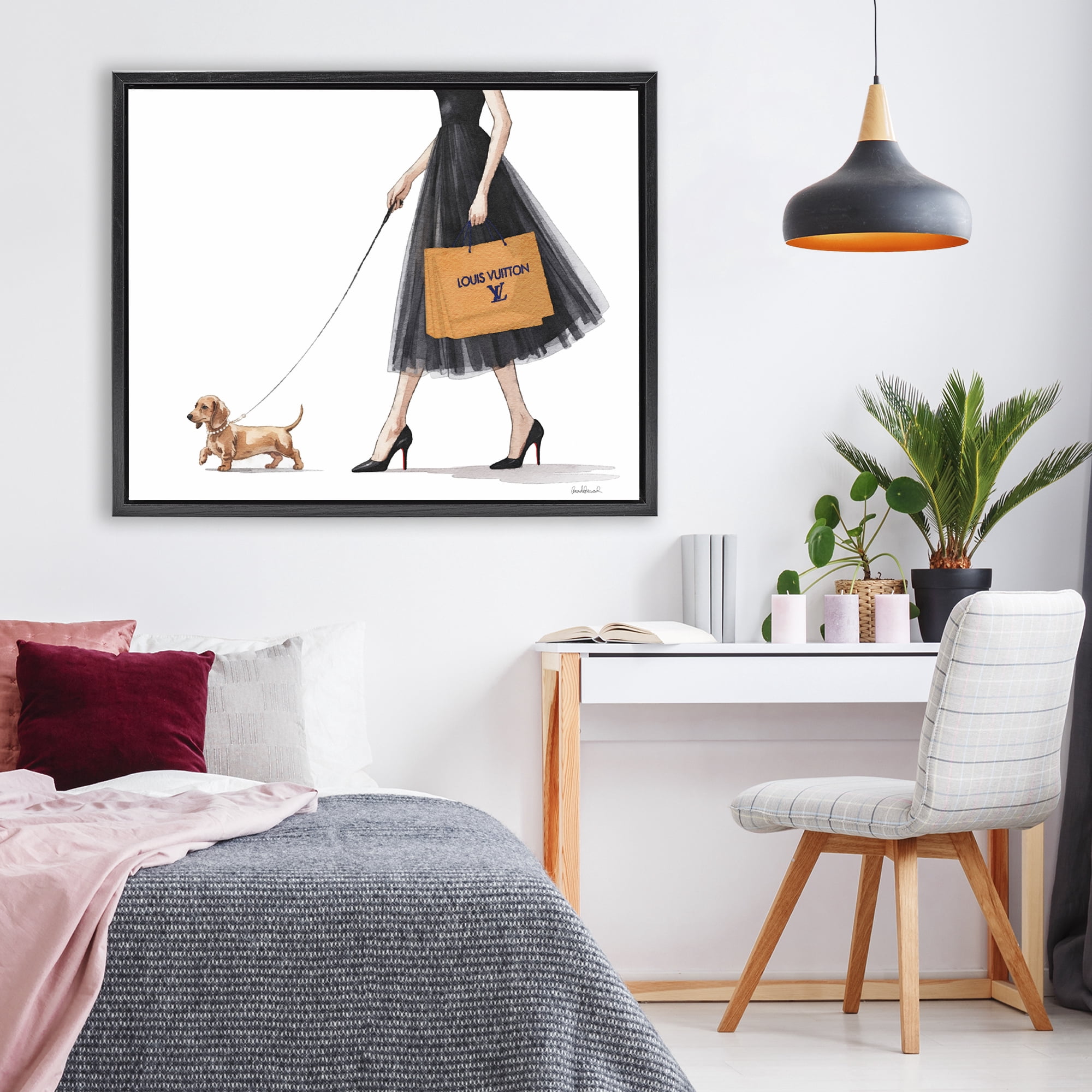 Stupell Industries Fashionable Dog Walking Black Framed Floater Canvas Wall Art, design by Amanda Greenwood