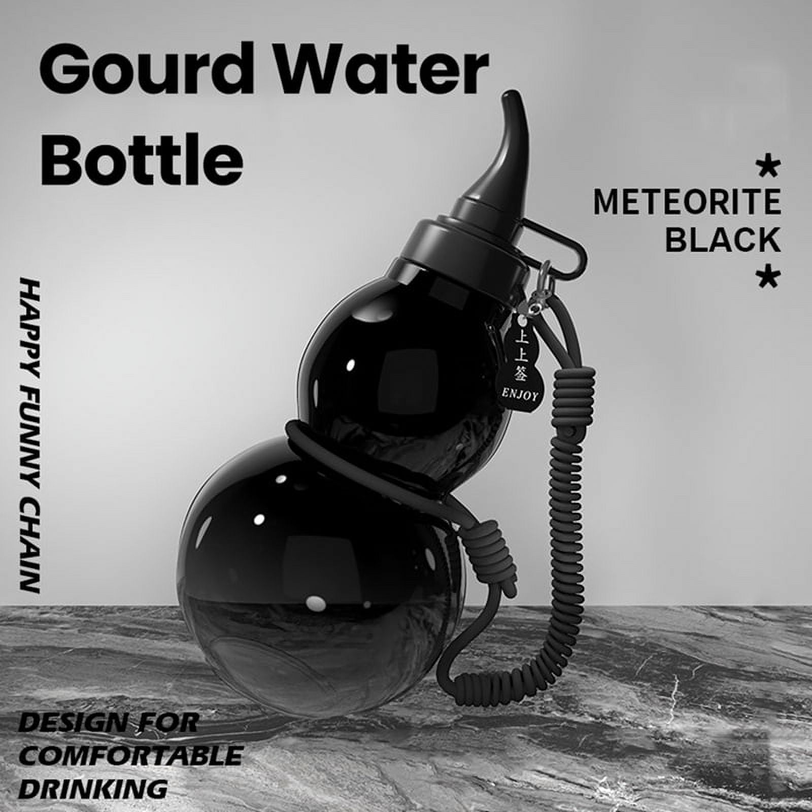 28oz Gourd Water Bottle - Tritan Retro Chinese Style Sports Bottle With Strap & DIY Stickers, Gradient Black