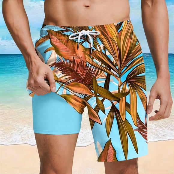 Viluyesy Mens Big And Tall Swim Trunks Summer Beach Shorts Hawaiian Printed Drawstring Board Shorts, Multicolor M