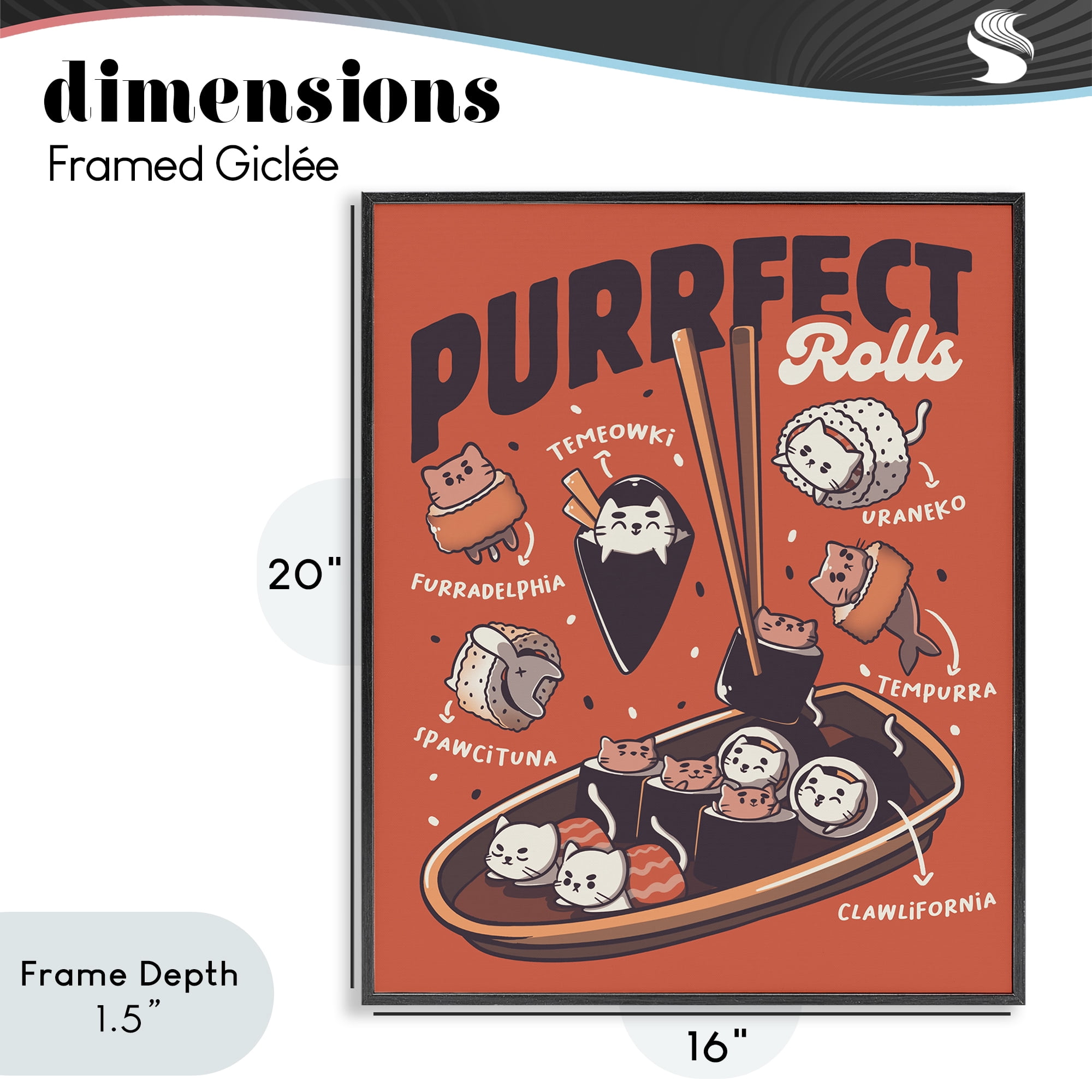 Stupell Industries Purrfect Rolls Sushi Cats Black Framed Giclee Art, design by Tobe Fonseca