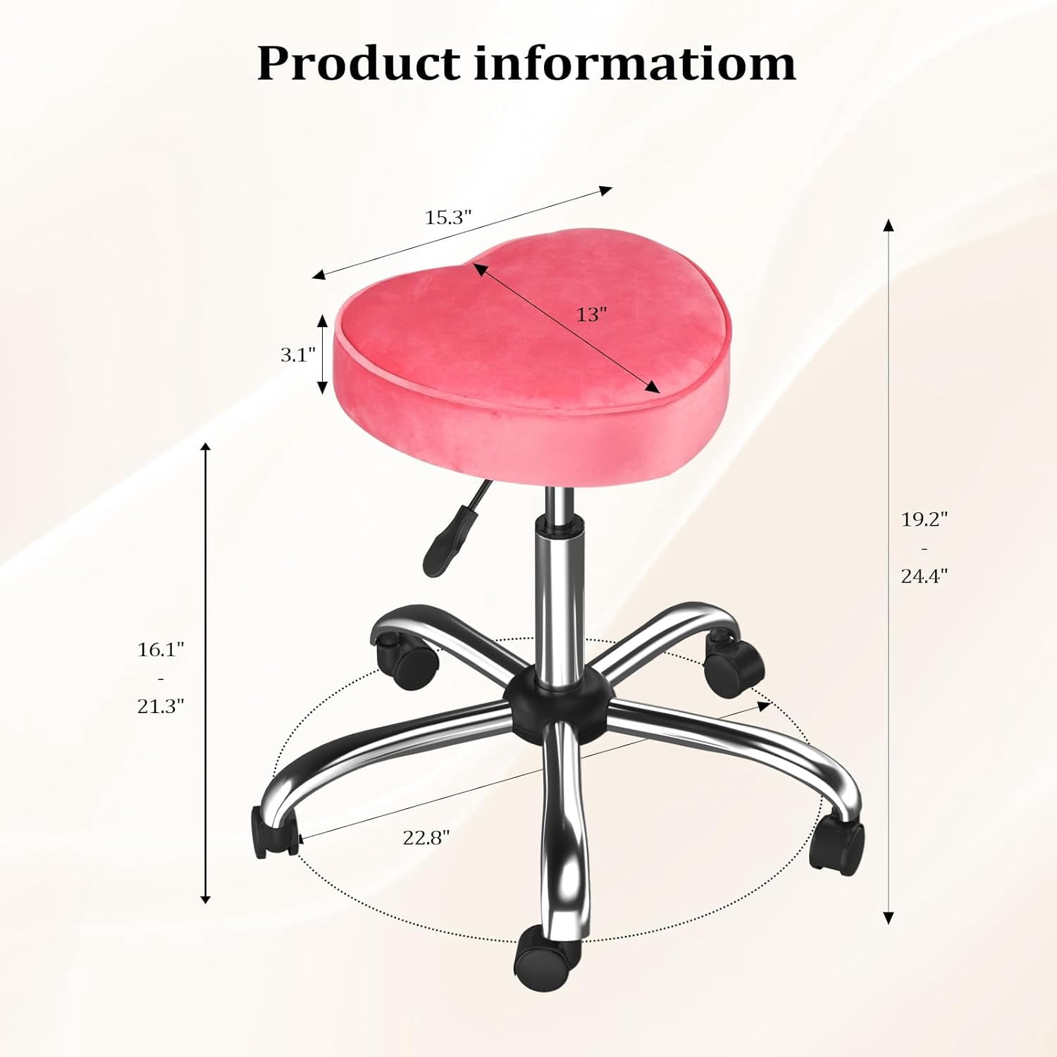 OmySalon Rolling Stool with Wheels, Hydraulic Massage Chair, Heart-Shaped Adjustable Salon Stool, Swivel Stools for Hair Stylist, Vanity SPA, Bar, Barber, Home Office, Tattoo, Hot Pink