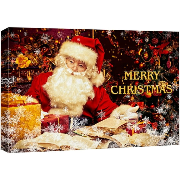 wall26 Canvas Print Wall Art Merry Christmas Santa Claus Presents Celebrations & Holidays Decorative Illustration Modern Art Scenic Colorful Warm for Living Room, Bedroom, Office - 16"x24&qu