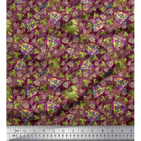 Soimoi Modal Satin Fabric Check,Heart & Camouflage Decor Fabric Printed Yard 42 Inch Wide