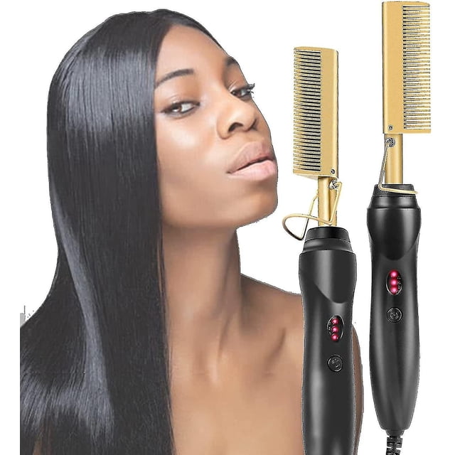 Planchas de pelo con peine caliente, plancha de pelo eléctrica para cabello afro grueso, peluca, barba, rizador portátil antiescaldaduras, 1 unidad