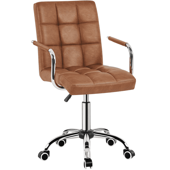 Yaheetech Height Adjustable PU Leather 360° Swivel Office Chair, Retro Brown