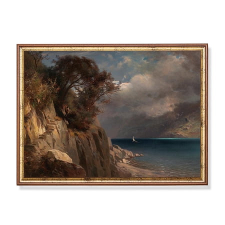 Antique Coastal Dramatic Sea View with Sailboat Unframed Paper Print