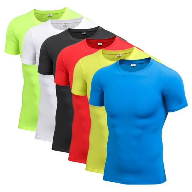 EFINNY - EFINNY Men Sport Compression Round Collar Gym T-shirt Tight ...