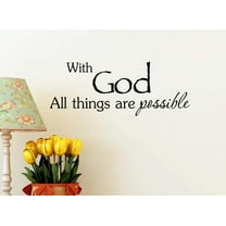 With God All things are possible 23 X 9 Psalm 28:7 Religious Motivational Calligraphy Wall sticker Decorative Vinyl Beautiful Custom lettering Church Corinthians Faith GOD hearts stars
