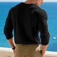 thumbnail image 4 of Mens Rib Knit Henley Shirt Long Sleeve 1/4 Buttons Pullover Tops Casual Solid Color Loose Fit Fall Tshirts (M, Black), 4 of 7