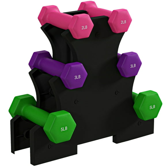 Soozier 20lb Dumbbells Set w/ Dumbbell Rack, 2 x 2lbs, 2 x 3lbs, 2 x 5lbs