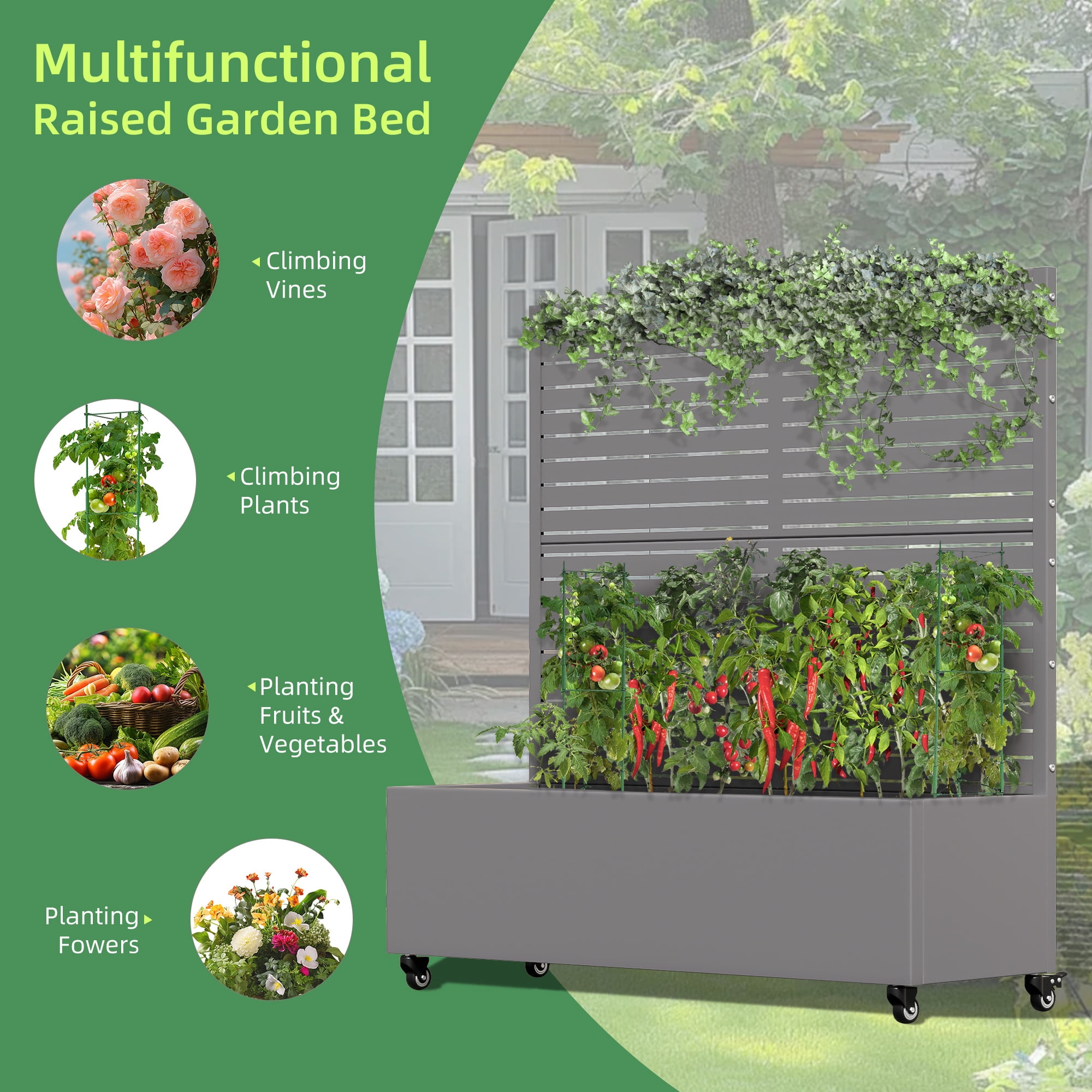 MAYEERTY 47x47 Iron Gray Planter with Climbing Frame