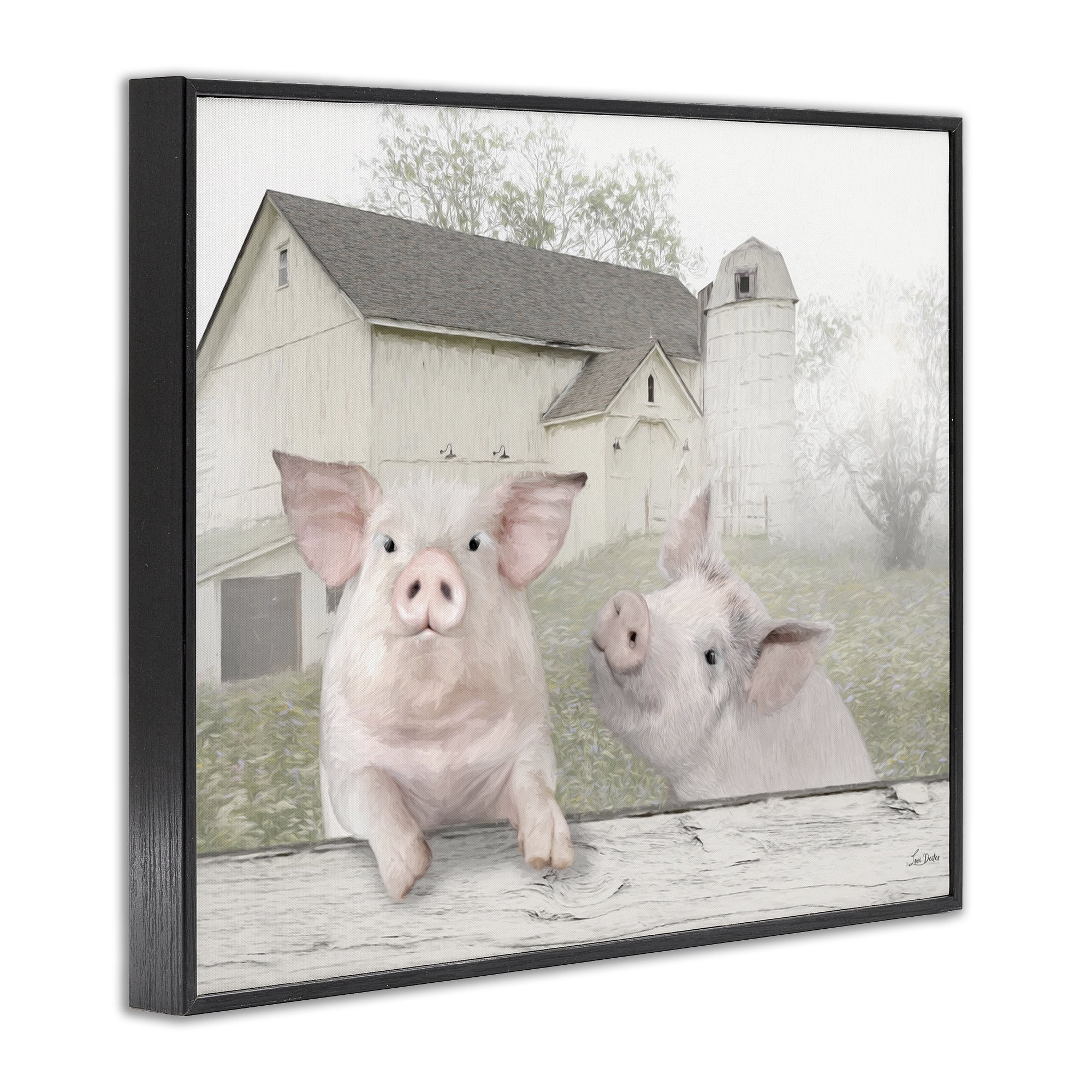 Stupell Industries Piglets Farm Scenery Animals & Insects Painting Black Framed Art Print Wall Art, 30 x 24